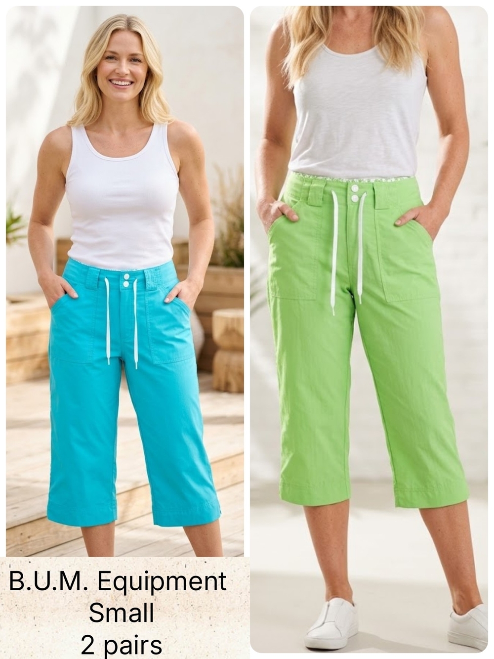 Vintage Y2K Capris 2 Piece Set Bright Gorpcore Utility Drawstring Capri Summer